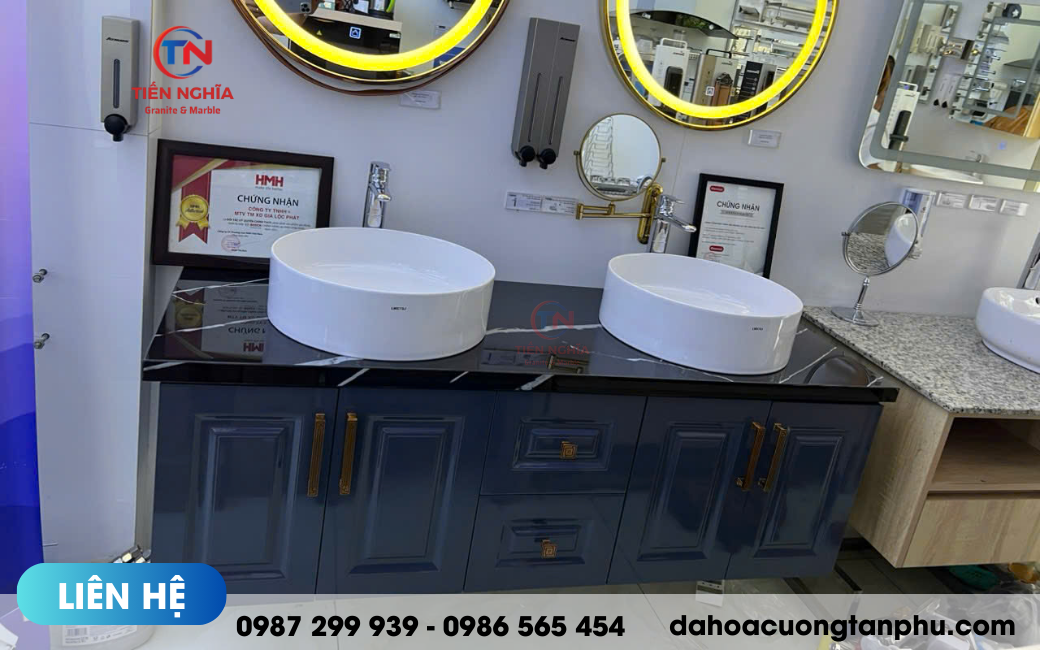 đá hoa cương Tân Phú ốp lavabo phòng tắm hiện đại tại Tiến Nghĩa